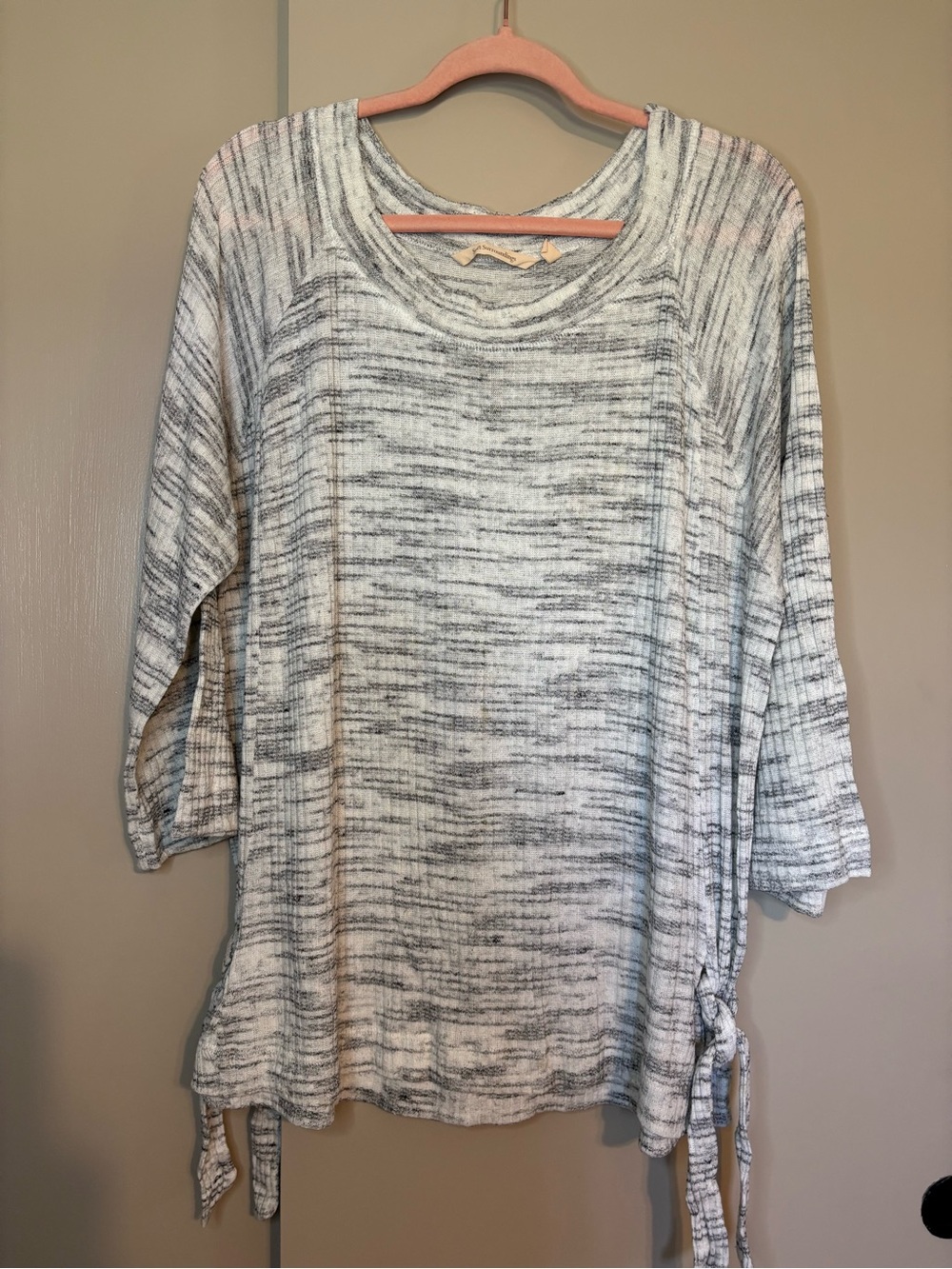 Soft Surroundings Gray Marled Knit Tunic with Side Ties Size L